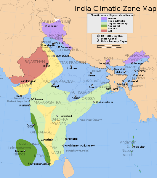 Map of India's climatic zones